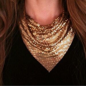 Whiting and Davis Vintage Gold Sequin Statement Necklace